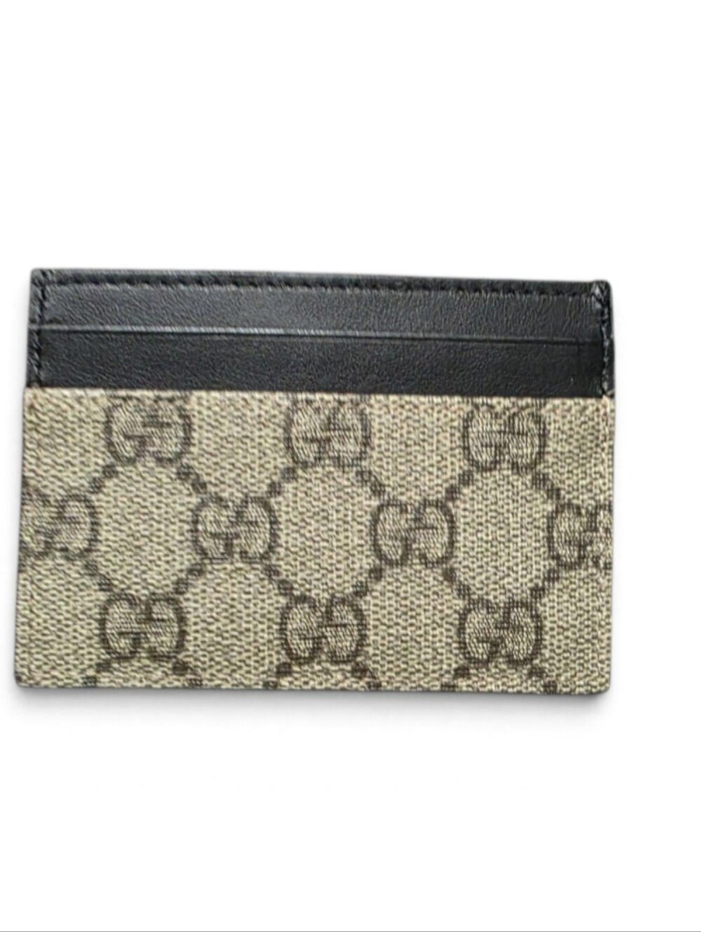 Gucci Beige Monogram and Black Leather Card Holder NWOT W/COA in Box
